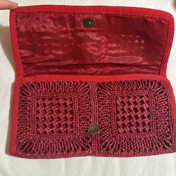 Vintage Purse Italian Made Clutch Red Weaved Straw Lined 70's - Picture 3 of 5